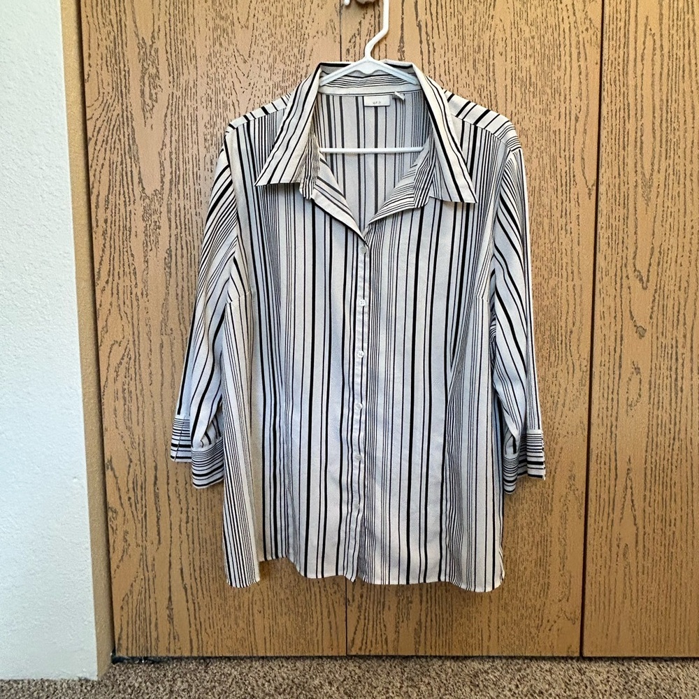 Notations Black and White Striped Blouse